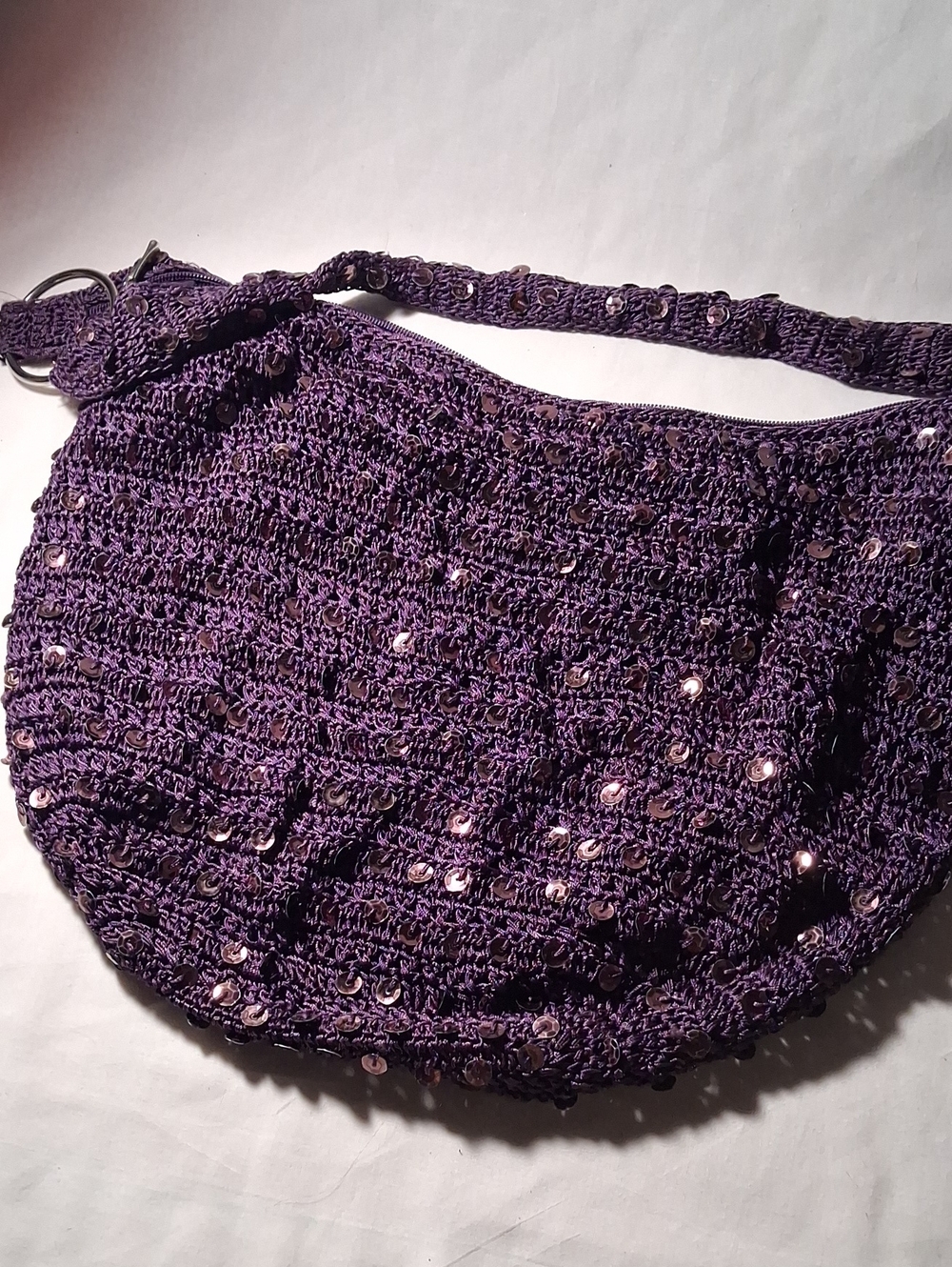 Purple Sequin Crochet Shoulder Bag Women's Hobo Purple Sack Bag